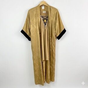 Vintage Expressions by California Dynasty Gold Jacquard Robe & Gown Set S